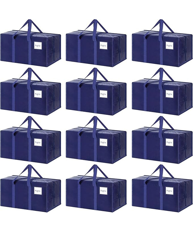 12 Pack Extra Heavy Duty Large Moving Bags with Strong Zipper & Comfortable Handles, Sturdy & Durable Clothes Storage Bags Totes Bins, Packing Moving Boxes for College Supplies, Dark Blue