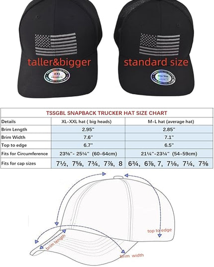 TSSGBL M, L, XL, XXL Snapback Trucker Hats Baseball Caps Adjustable Blank Mesh Back Ball Caps for Men Women