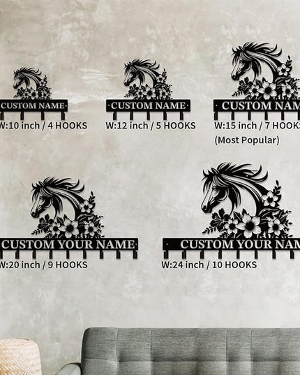 Personalized Custom Name Farm Horse Wall Key Hooks,Metal Horse Art Clothes Hooks,Metal Horse Wall Home Storage Decorative,For Front Door, Hallway, Kitchen, Bedroom,Keys,Hats (Style I)