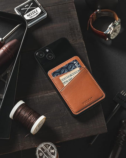 VULKIT Phone Card Holder Wallet Leather Adhesive Pocket RFID Blocking Credit Card Sleeves Stick Back of Phone Smartphones Brown