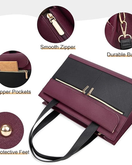 Laptop Bag for Women 15.6 Inch, Professional Tote Briefcase Purse, Eco-friendly Leather Teacher Bag Work Bag for Business