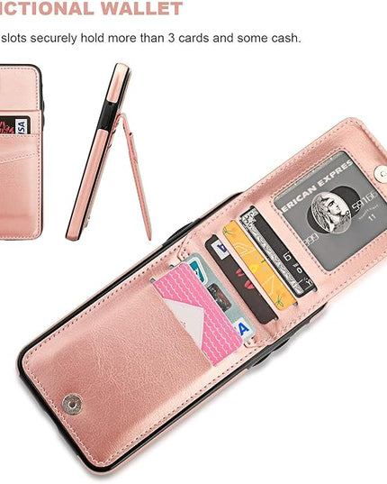 KIHUWEY Compatible with iPhone 11 Pro Max Case Wallet with Credit Card Holder, Premium Leather Magnetic Clasp Kickstand Heavy Duty Protective Cover for 11 Pro Max 6.5 Inch(Rose Gold)