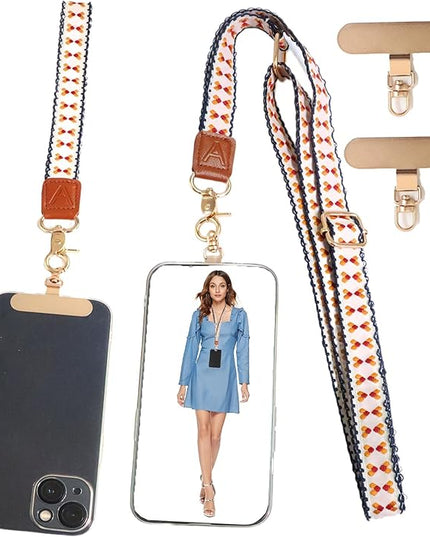 LEMEDE Phone Charm Lanyard, Gold Buckle Adjustable Crossbody and Wrist Strap with 2pcs 360-Degree Rotatable Phone Pad