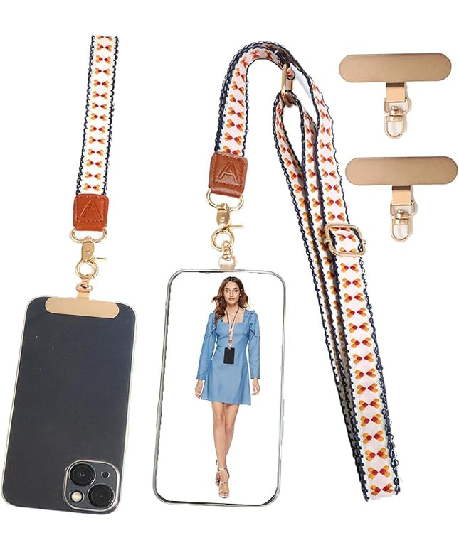 LEMEDE Phone Charm Lanyard, Gold Buckle Adjustable Crossbody and Wrist Strap with 2pcs 360-Degree Rotatable Phone Pad