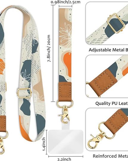 Phone Lanyard Crossbody Wrist Strap, Boho Abstract Art Cell Phone Lanyards for Around the Neck Wristlet Shoulder, Adjustable Strap for Keys Keychain ID Badge with 2 Patches
