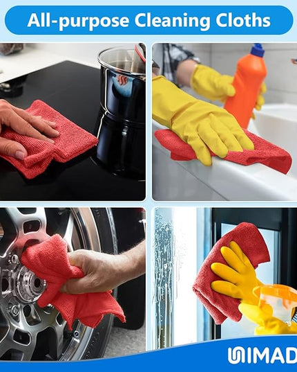 Microfiber Cleaning Cloth, 20 Pack Reusable Microfiber Towels for Cars Lint Free Cleaning Shop Towel Rags for Home Kitchen Automotive Bar Mechanic Restaurant Garage, 11.5"x 11.5", Red