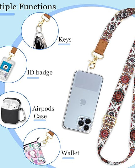 Phone Lanyard Crossbody Strap, Boho Bohemian Cell Phone Lanyards for around the Neck Wristlet Wrist Strap Adjustable for Key Case ID Badges Accessories Travel Essentials