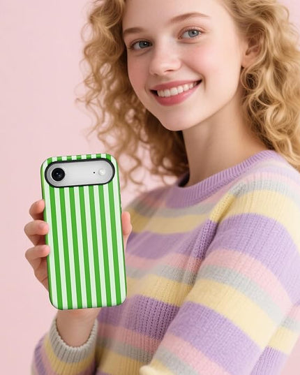 Magnetic for iPhone 17 Air Case Cute Stripes Phone Case, Shockproof Slim TPU and Hard PC Protective Phone Cover Compatible with MagSafe Designed for Women Girls, Deep Green