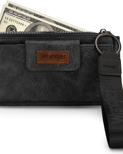 Montana West X Wrangler Wallet for Women Ladies Female Card Cases & Money Organizers Wristlet with Wallet Large Clutch with Coin Purse Smooth Zipper and Rfid Lining