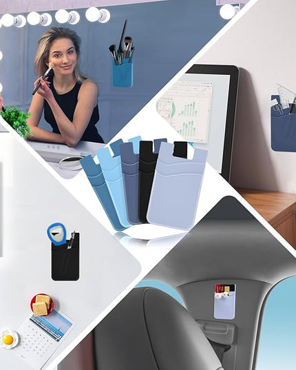SHANSHUI Phone Card Holder Stick on, CellPhone Silicone Sticky Wallet Sleeve Pocket Business ID Credit Card Comptible for iPhone, Android & Most Smartphones - 5 Pack