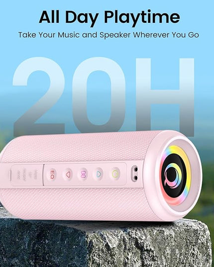 Portable Bluetooth Speaker, 2026 Bluetooth 5.4 Wireless Speaker with 20W HD Loud Stereo Sound, 20H Playtime, LED Lights, IP7, TWS Pairing, Built-in Mic, for Outdoor, Home, Beach, Party, Gift, Pink