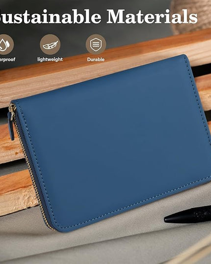 CoBak Passport Holder Cover with Safe Zipper Closure, Premium Passport Wallet for Travel, RFID Blocking Card Case, Waterproof Travel Accessories for Man, Grain Blue