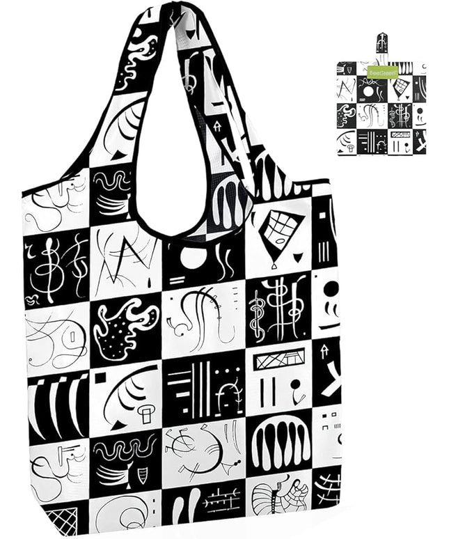 BeeGreen Oil Painting Aesthetic Tote Bag - Large Reusable Grocery Bag, Polyester Grocery Bags Gifts for Women,Foldable, Washable, Packable with Handles & Pouch for Shopping, Beach, Work, Summer