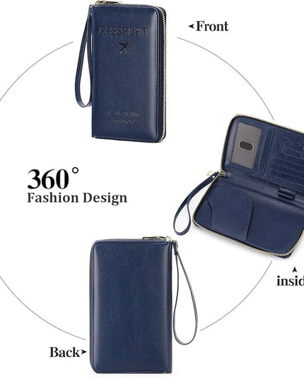 Leather RFID Blocking Passport Holder Travel Wallet, Passport Cover/Travel Wallet for Women/Men with