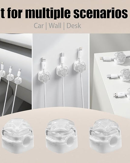9Pack Magnetic Cable Clips for Nightstand, Adhesive Night-Glowing Cord Holder Organizer for Office Home Desk Wall Car (White,Star)