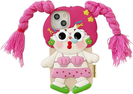 Case Compatible with iPhone 15 Pro Max,Cute 3D Kawaii Funny Girls Have Long Hair Cartoon Cover with Keychain Soft Silicone Gel Drop Protector Women Girls
