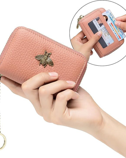imeetu RFID Credit Card Holder, Small Leather Zipper Card Case Wallet for Women