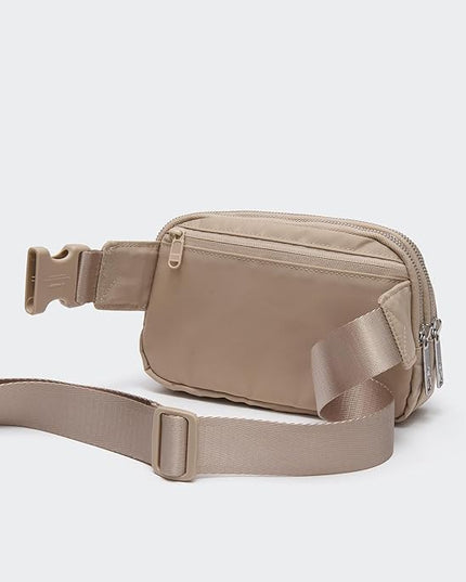 Pander Everywhere Belt Bag for Women, 5 Zipper Pockets Nylon Crossbody Fanny Pack Purse (Raw Linen).
