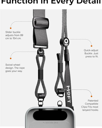 MOFT Phone Lanyard Crossbody with 2 Tabs, Adjustable Phone Strap with Premium Metal Buckles, Skin-Friendly Universal Lanyard, Compatible with Most Smartphones, Misty Cove