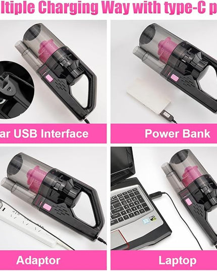 Viewsun Car Vacuum Cordless Rechargeable, 8000PA High Power Handheld Vacuum Cleaner with 17PCS Car Cleaning Kit, Pink Auto Accessories for Women Gift