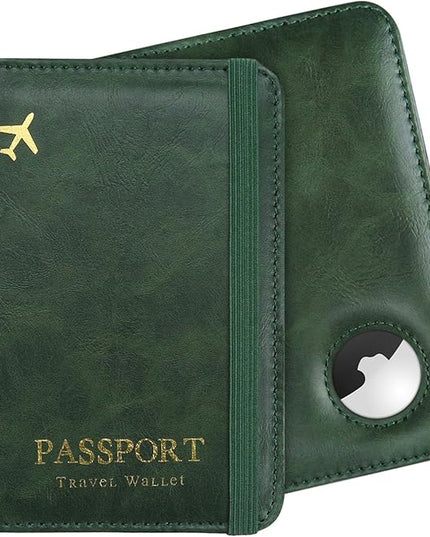 Passport Holder with AirTag – RFID Blocking Travel Document Wallet, Leather Passport Cover with AirTag Slot, Keeps Passport Safe & Trackable (Green)