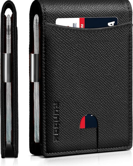 RUNBOX Slim Money Clip Wallets for Men RFID Blocking 11 Card Holder Minimalist Small Leather Bifold Men's Front Pocket Wallet Gift Box