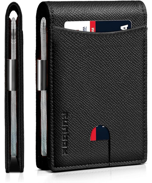 RUNBOX Slim Money Clip Wallets for Men RFID Blocking 11 Card Holder Minimalist Small Leather Bifold Men's Front Pocket Wallet Gift Box