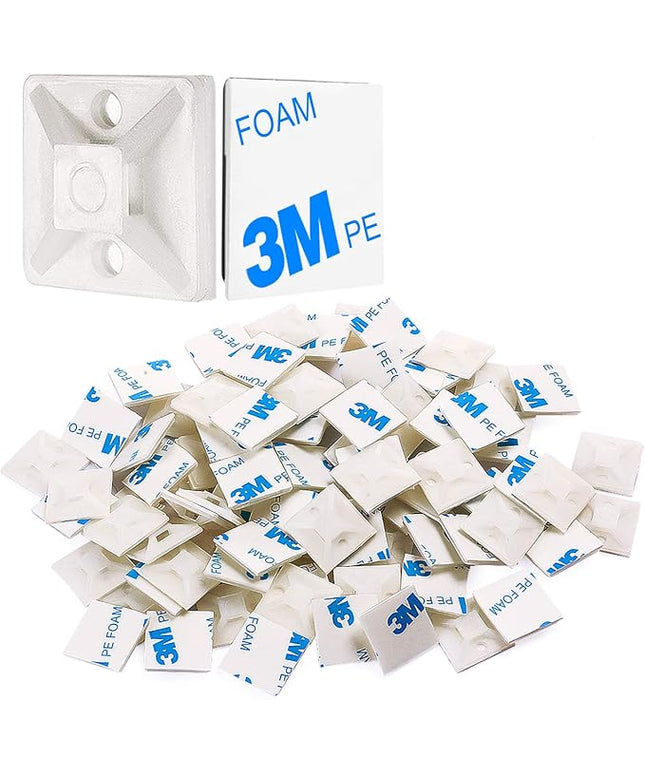 XHF 500 PCS 3/4" White Self Adhesive Cable Zip Tie Mounts Wire Cable Clips Holders Management Anchors Organizer Holders Squares(HS-101S)