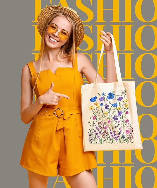 AUSVKAI Canvas Tote Bag for Women, Aesthetic Cute Grocery Grocery Reusable Cotton Gift Bag for Shooping Beach Trendy Gifts