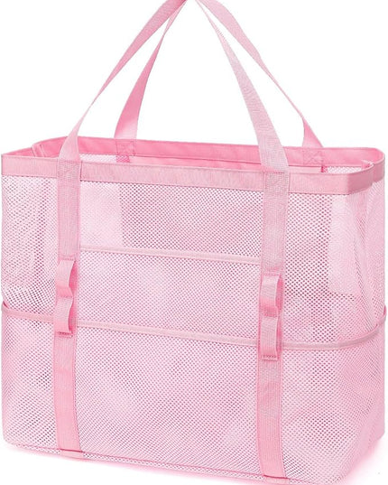Mesh Beach Bag, Large Beach Tote with Zipper Pocket, Toys Pool Bag for Family Travel Vacation Cruise Essentials