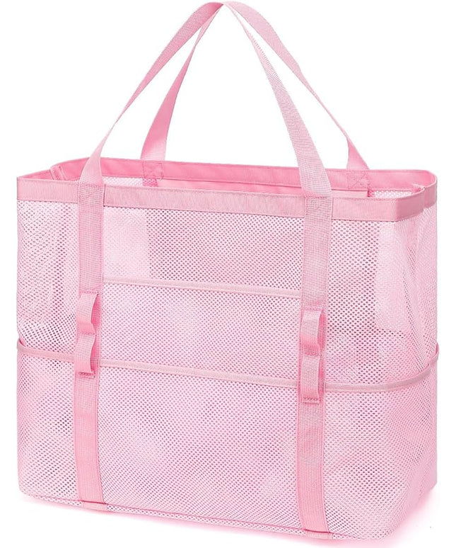 Mesh Beach Bag, Large Beach Tote with Zipper Pocket, Toys Pool Bag for Family Travel Vacation Cruise Essentials