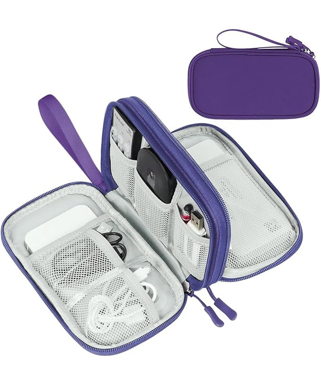 FYY Electronic Organizer, Travel Cable Organizer Bag Pouch Electronic Accessories Carry Case Portable Waterproof Double Layers Storage Bag for Cable, Charger, Phone, Earphone, Medium Size, Purple