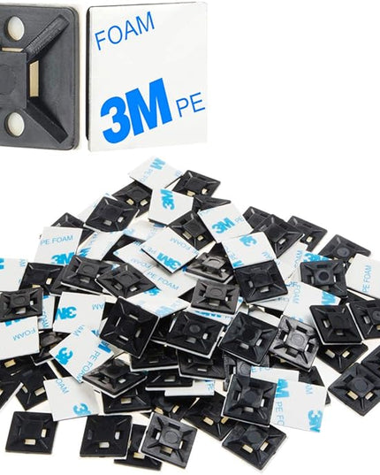 XHF 500 PCS 3/4" Black Self Adhesive Cable Zip Tie Mounts Wire Cable Clips Holders Management Anchors Organizer Holders Squares(HS-101S)