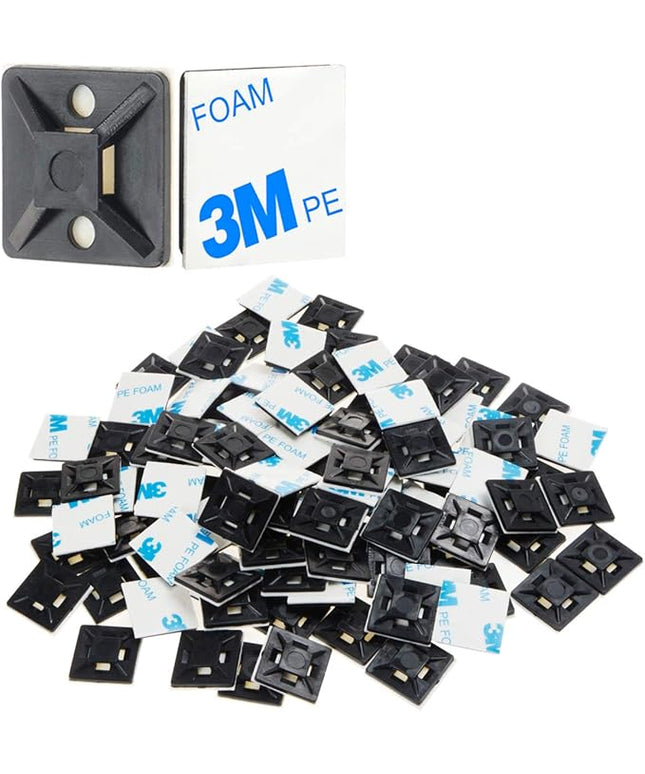 XHF 500 PCS 3/4" Black Self Adhesive Cable Zip Tie Mounts Wire Cable Clips Holders Management Anchors Organizer Holders Squares(HS-101S)