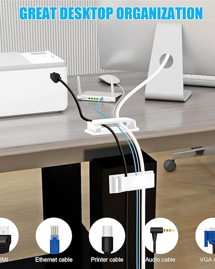 XHF 40 PCS Self Adhesive Cable Clips(XL) White,Wire Clips Cable Management Wire Organizer Cord Holder for Under Desk, Car, Wall, TV PC Ethernet Cable