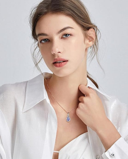 FANCIME TimelessTie Birthstone Necklace for Women White Gold Plated Sterling Silver Ribbon Design Jewelry Knot Pendant Fine Jewelry Gemstone Birthday Graduation Anniversary Christmas Gifts for Women Wife Mother Her