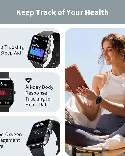 Smart Watches for Men Women, 1.8" Screen Activity Tracker, Heart Rate/Sleep/SpO2 Monitor, Make/Answer Calls, IP68 Waterproof Smartwatch for iPhone & Android, 101+ Sport Modes Fitness Reloj Inteligente