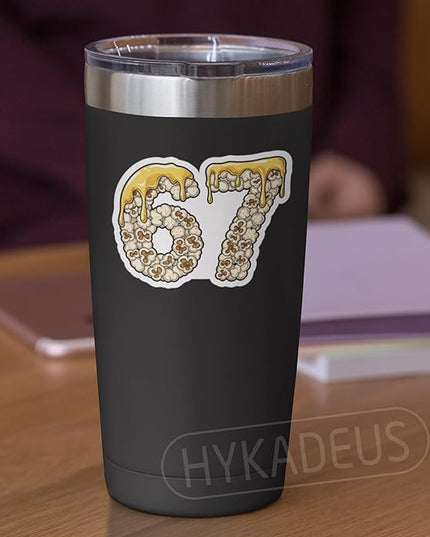(3Pcs) 67 Popcorn Dripping Meme Stickers Funny Six Seven Gen Alpha Slang 6 7 Numbers Vinyl Decals Waterproof for Laptop, Water Bottle, Tumbler, Scrapbooking, 3" x 2.2"
