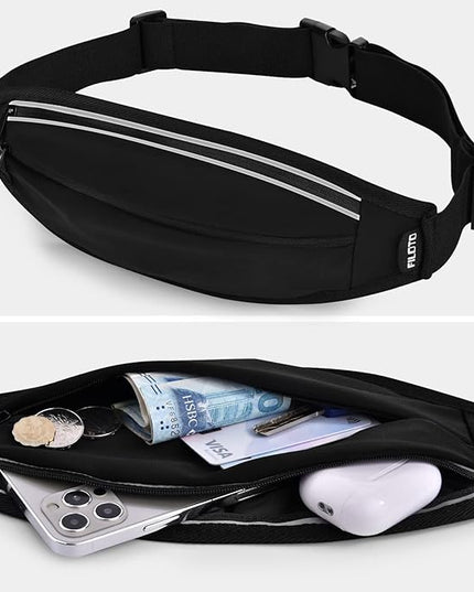 Running Belt Fanny Pack, Running Waist Pack for Women & Men USA Patented Hands-Free Reflective Runner Pouch Belt Fitness Workout Bag No-Bounce Adjustable Sport Travel Fanny Pack Cell (Black)