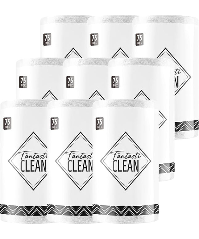 Fantasticlean Microfiber Cleaning Cloth Roll -675 Pack, Tear Away Microfiber Towels, 12" x 12", Reusable, Washable, Ultra Absorbent Dishcloth for All-Around Cleaning Supplies (9 Rolls of White)