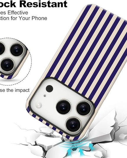 Magnetic for iPhone 17 Pro Case Cute Stripes Phone Case, Shockproof Slim TPU and Hard PC Protective Phone Cover Compatible with MagSafe Designed for Women Girls, Deep Purple