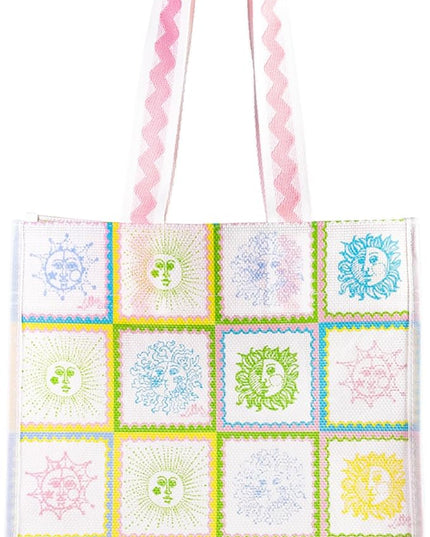 Lilly Pulitzer 13.5" x 14" Eco Tote, Market Shopper Bag, Oversize Reusable Grocery Tote with Comfortable Shoulder Strap (Sun Tiles Home)