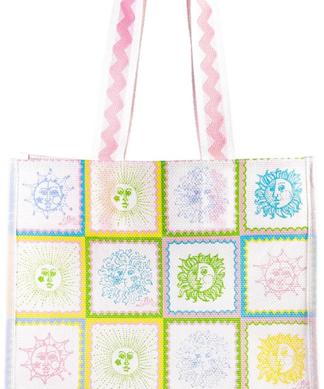 Lilly Pulitzer 13.5" x 14" Eco Tote, Market Shopper Bag, Oversize Reusable Grocery Tote with Comfortable Shoulder Strap (Sun Tiles Home)