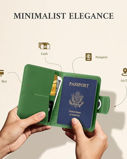 ALLIVE Rfid Passport Holder for Travel Women, Rfid Passport Cover Wallet, Genuine Leather Passport Holder for Travel with AirTag Hidden, Airport Essentials, Travel Gifts (Avocado Green)