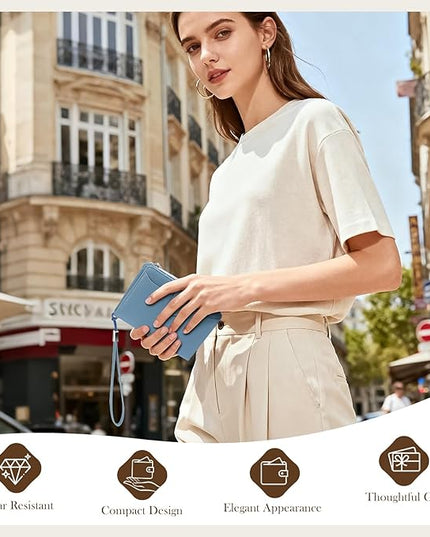 Dadanism RFID Passport Holder for Travel, Pu Leather Passport Wallet Cover with Card Holders, SIM Slots, Zippered Coin Pocket and Cash Slot, Slim Compact Travel Wallet for Women, Blue