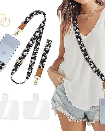 Phone Lanyard Crossbody Strap, Flower Floarl Cell Phone Lanyards for Around the Neck Wristlet Shoulder, Adjustable Wrist Strap for Car Keys Keychain Wallet ID Badge