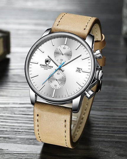GOLDEN HOUR Mens Watch Fashion Sleek Minimalist Quartz Analog Mesh Stainless Steel Waterproof Chronograph Watches for Men with Auto Date