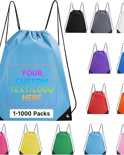 Custom Drawstring Backpacks With Your Logo, 200 Pack Personalized Text Drawstring Bags String Bag Bulk, Great for Travelling, Gym and for Everyday Use (Sky Blue)