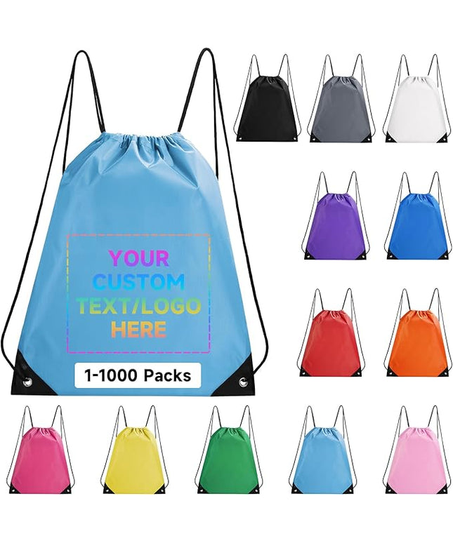 Custom Drawstring Backpacks With Your Logo, 200 Pack Personalized Text Drawstring Bags String Bag Bulk, Great for Travelling, Gym and for Everyday Use (Sky Blue)