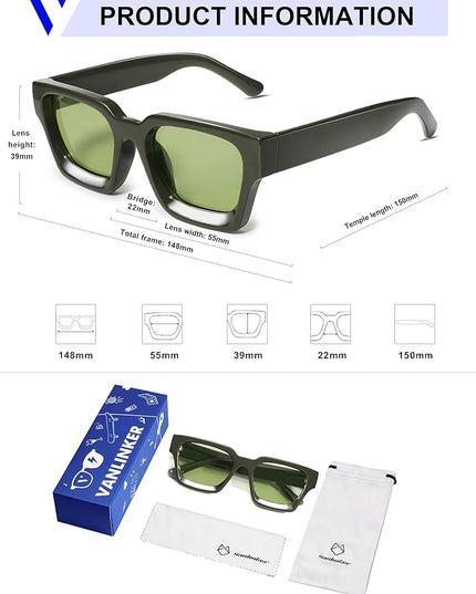 VANLINKER Thick Square Sunglasses for Men Women Retro Chunky Rectangle Shades UV400 Protection VL9731